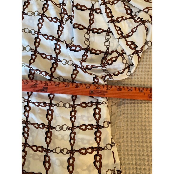 Talbots Blouse Chain Link Cream  Sz 3X Button Down  Top Tie@ Neck Cuffed Sleeve - Picture 11 of 12